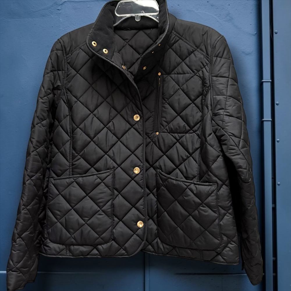 Lauren Ralph Lauren Black Quilted Diamond Barn Jacket Gold Hardware Mock Neck XL